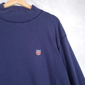 Vintage Ralph Lauren Polo Country Shirt Mens Large Blue Mock Neck USA Flag Logo